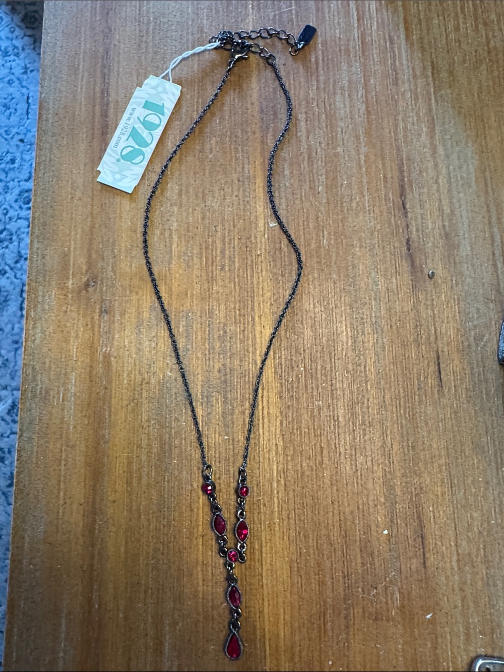 NWT Vintage 1928 Necklace with Deep Red Teardrop and Marquise Stones